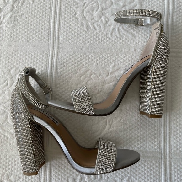 Steve Madden Carson-R Crystal Rhinestone Ankle Strap Open Toe Heels Silver 6 - Picture 6 of 13
